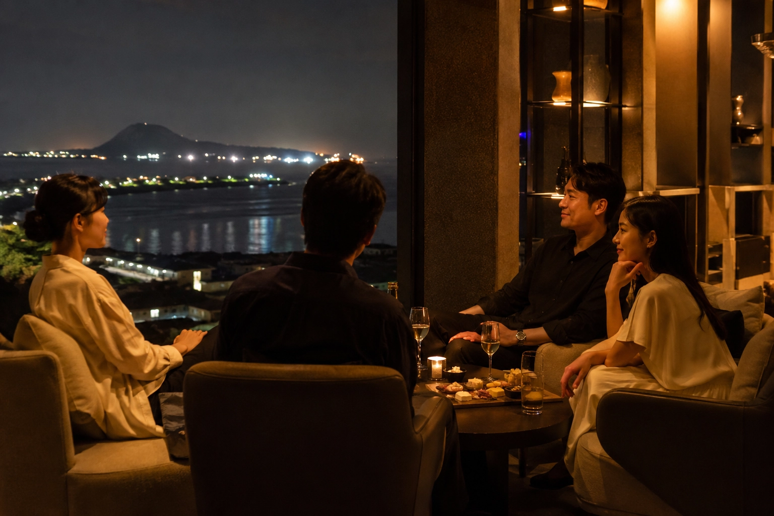 제주 여행의 밤을 조용하게 마무리하는 프라이빗 라운지 야경